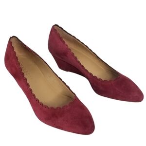 Talbots Burgundy Suede Scalloped Wedges Size 7M